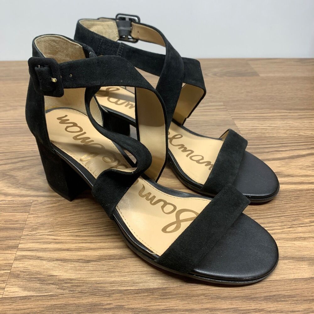 Sam Edelman Sandals Womens 8.5 M Soniaâ Cross Ankle Strappy Black Suede Heels
